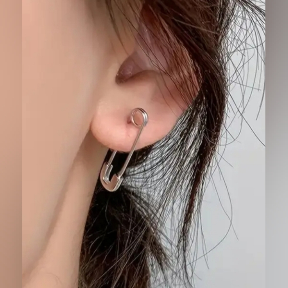Sterling Silver Safety Pin Earrings - Picture 5 of 9